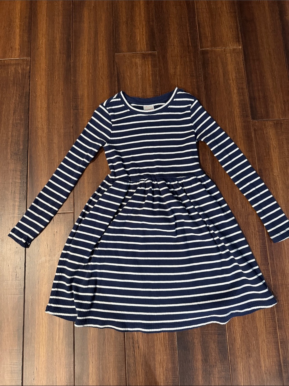 Hanna Andersson Navy and White Striped Long-Sleeve Knit Dress